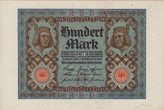ドイツ （ワイマール共和国） 100マルク 1920 UNC | 世界の紙幣,G ～ N