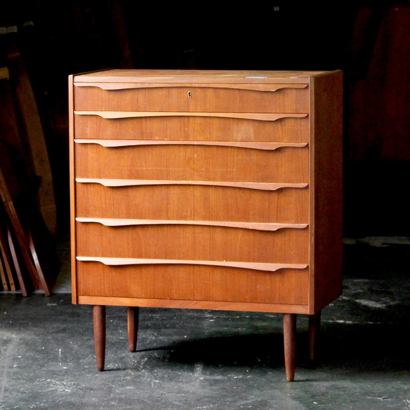 DK19-170 北欧 ミッドセンチュリー家具 幅広 6段 チェスト | リペア前