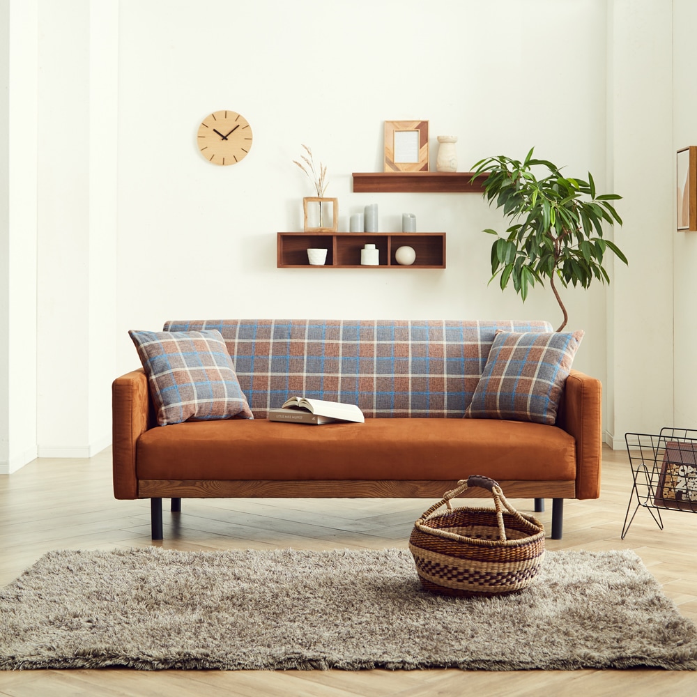 ソファ「ラモーン」2.5人掛け 幅170cm 布キャメル色【オンライン