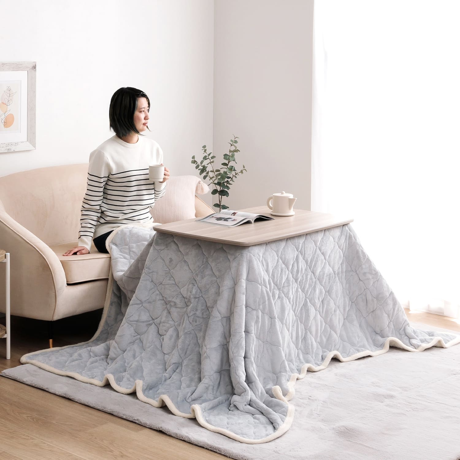 2wayこたつ台+掛布団 2点セット コペルタ こたつテーブル 高さ調整 90