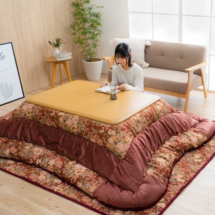 こたつ2点セット こたつ掛け布団 ミリア 正方形 長方形 エレガンス柄