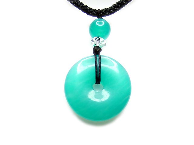 天然石水紋入り湖水色アマゾナイト丸ペンダントネックレス交通安全