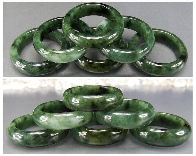 濃い目ひすい本翡翠指輪バンドリング天然石約19号チェーン付き