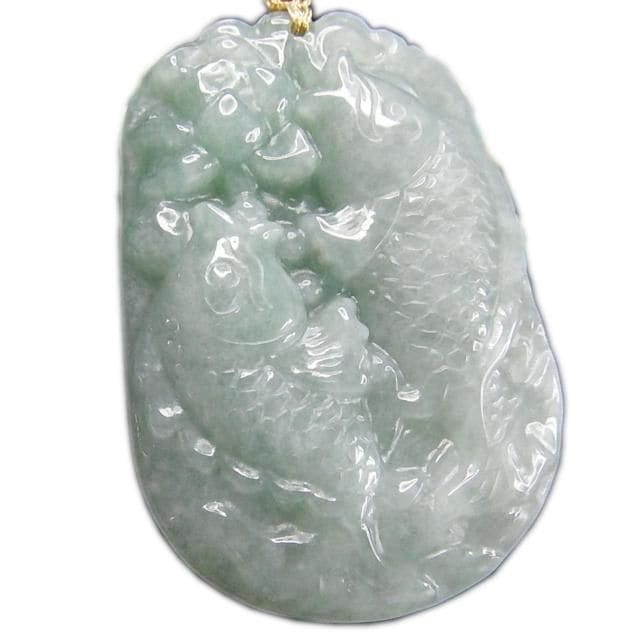 ひすいジェダイト鯉精工彫刻木綿紐ネックレス天然石ミャンマー産本翡翠