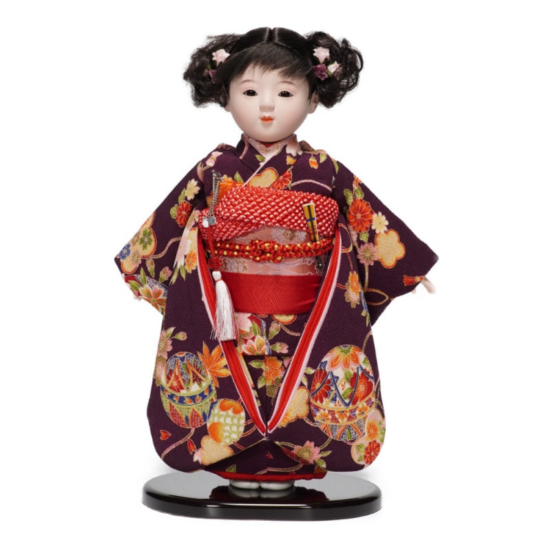 市松人形】10号 友禅 桜に菊〈小出松寿作〉※髪飾り・小物入れ付き[243