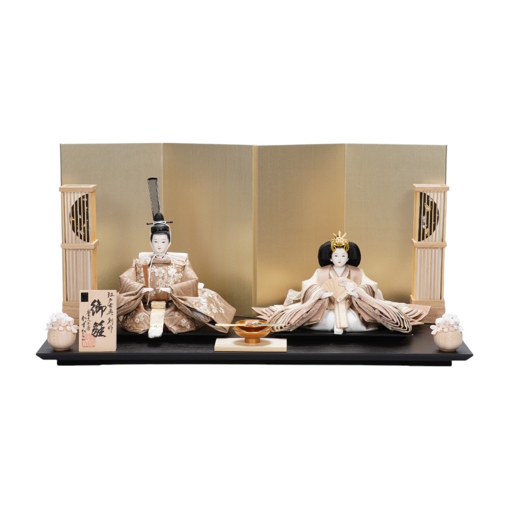 雛人形】小三五 刺繍桜(ベージュ) 親王飾り | 横山一彦作 ｜雛人形・五