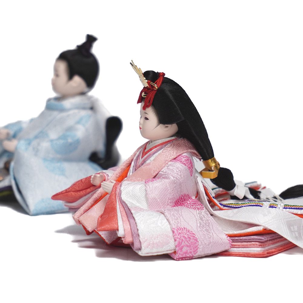 雛人形】まめ(小) 有職(水色・ピンク) 向鶴 親王飾り | 尚好作