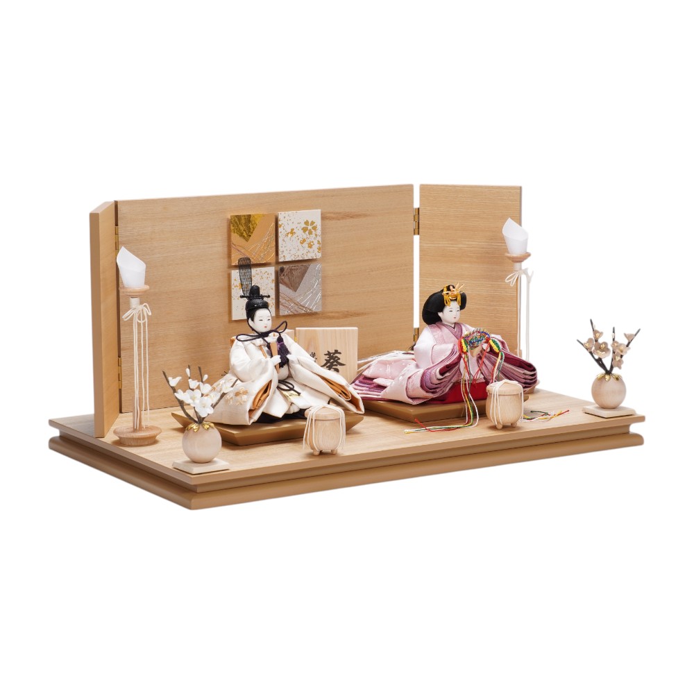 雛人形】「葵」 桜ちらし刺繍(白・ピンク) 親王飾り | 柴田家千代作