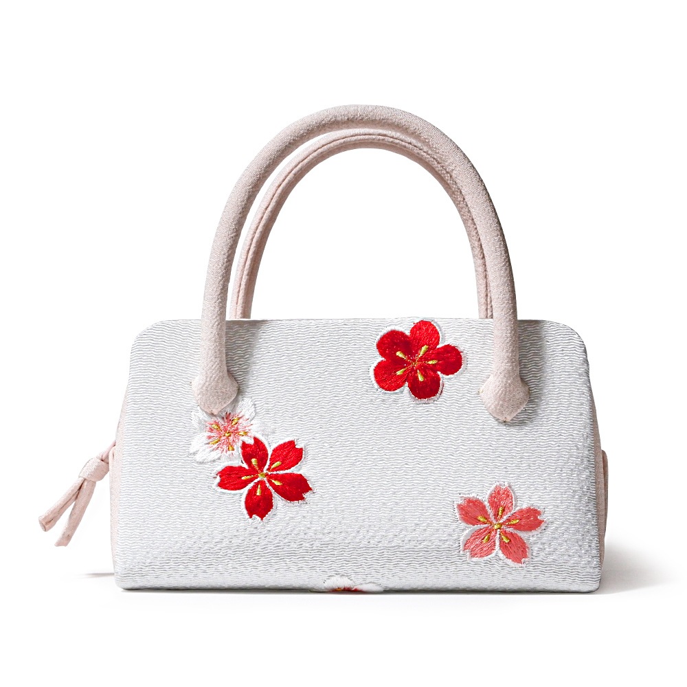 ミニミニ葵バッグ 七五三・パーティー用「刺繍桜梅」 白×薄ピンク