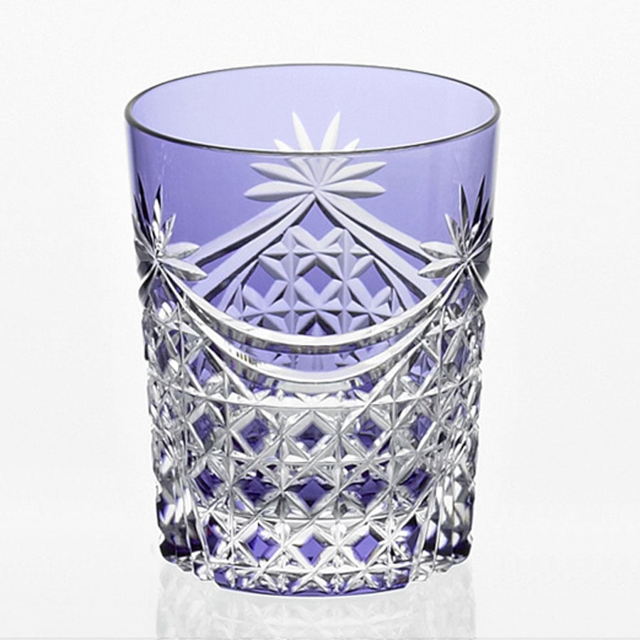 江戸切子 ロックグラス＜幕襞に四角籠目紋＞紫 KAGAMI | ロックグラス