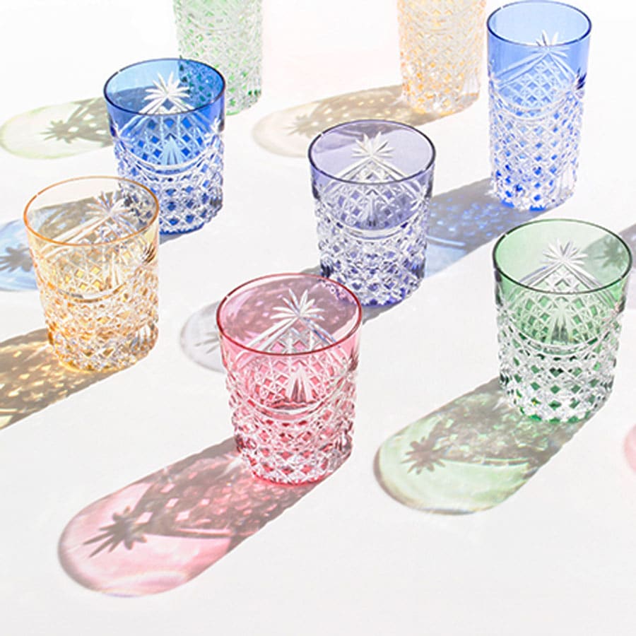 江戸切子 ロックグラス＜幕襞に四角籠目紋＞紫 KAGAMI | ロックグラス