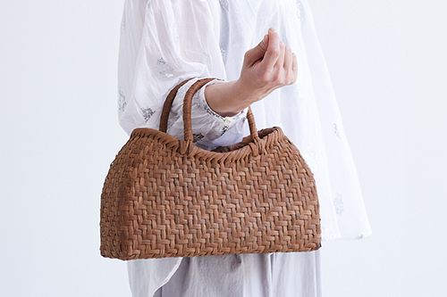 やまぶどうミニボストンバッグ (網代編み/中サイズ) (約)幅34×マチ10.5