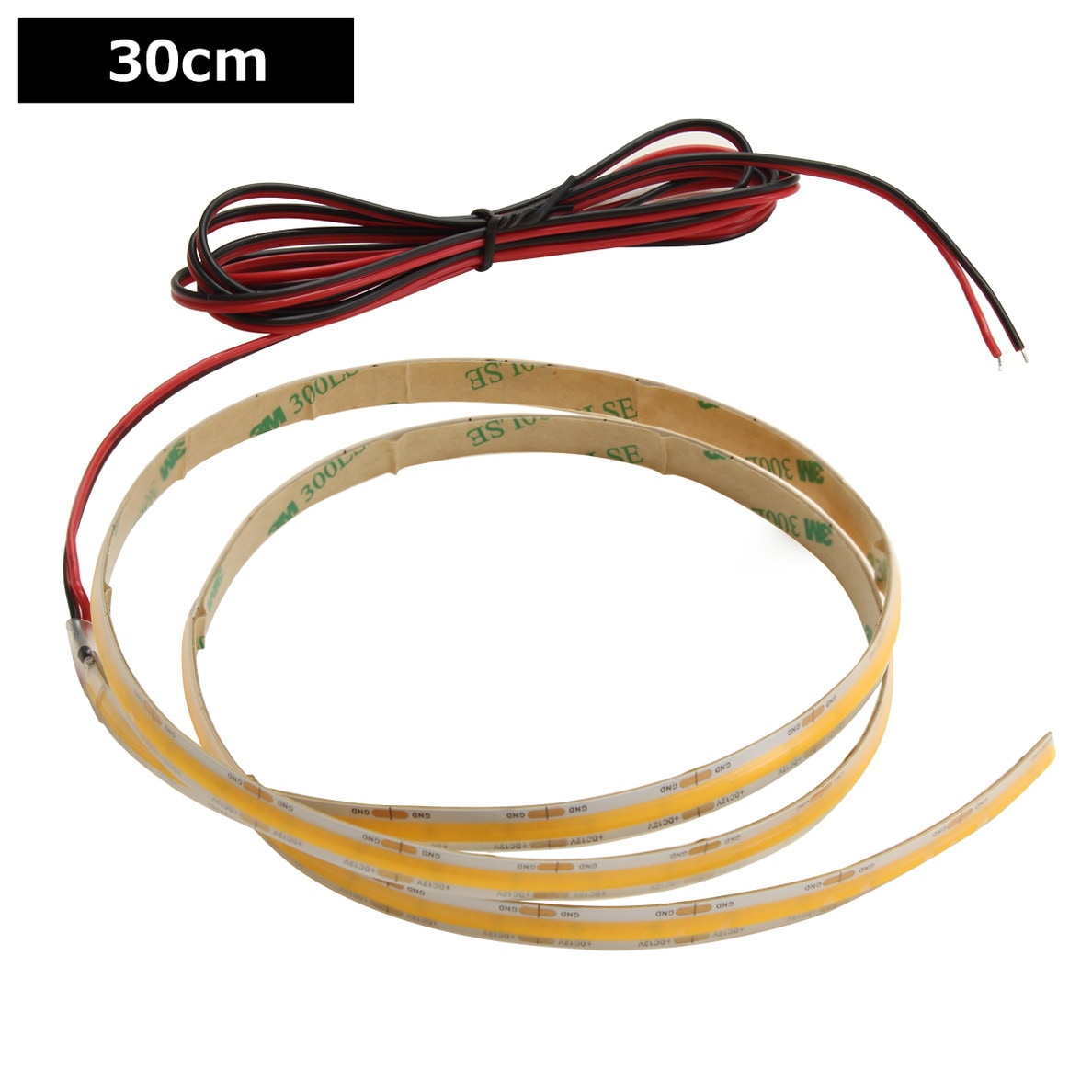 LEDテープライト 12V 30cm COB 電球色 ドットレス 片端子 白ベース