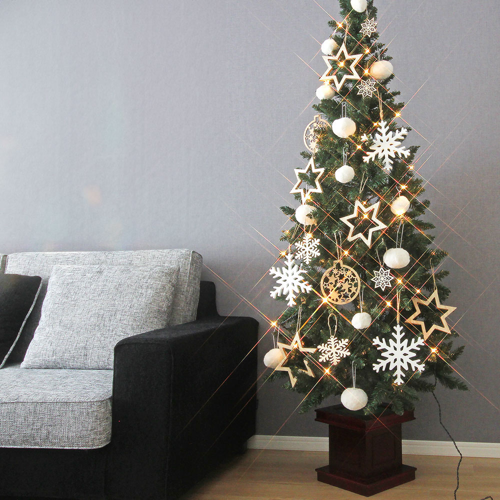 簡単組立式】ウッドベーススリムツリー 天然木のオーナメント