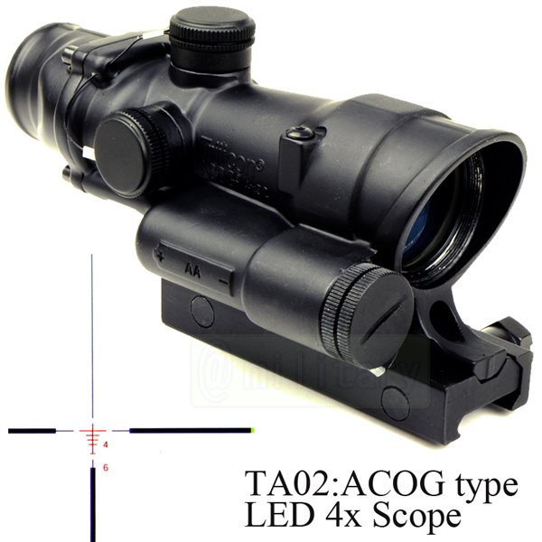 TA02：ACOG タイプ レティクル発光 4倍スコープ | エアガン