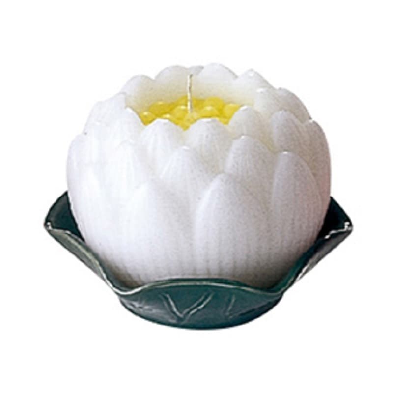 蓮型ローソク『極楽に咲く花【蓮玉ローソク・白(ホワイト)/陶製皿付