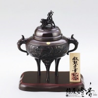香炉/香器『高岡銅器【玉形三友文焼青銅色香炉】銅製/須賀月芳作』竹中