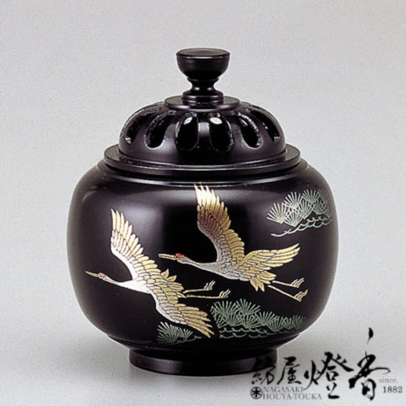 香炉/香器『高岡銅器【玉胴型香炉/双鶴/蒔絵】銅製[空焚き用]』竹中