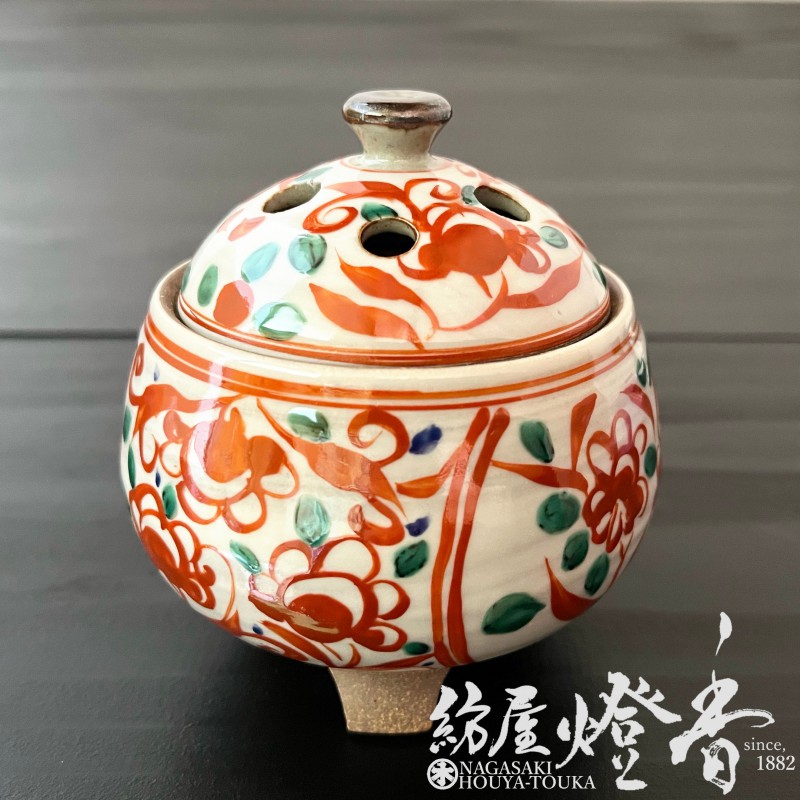 香器『香炉【赤絵香炉-AKAEKOURO-】京焼・清水焼/玉風[空焚用]』龍心堂