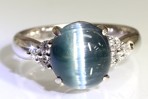 A573-22n0108【トルマリンキャッツアイ3.82cts】Pt900ダイヤ入りリング