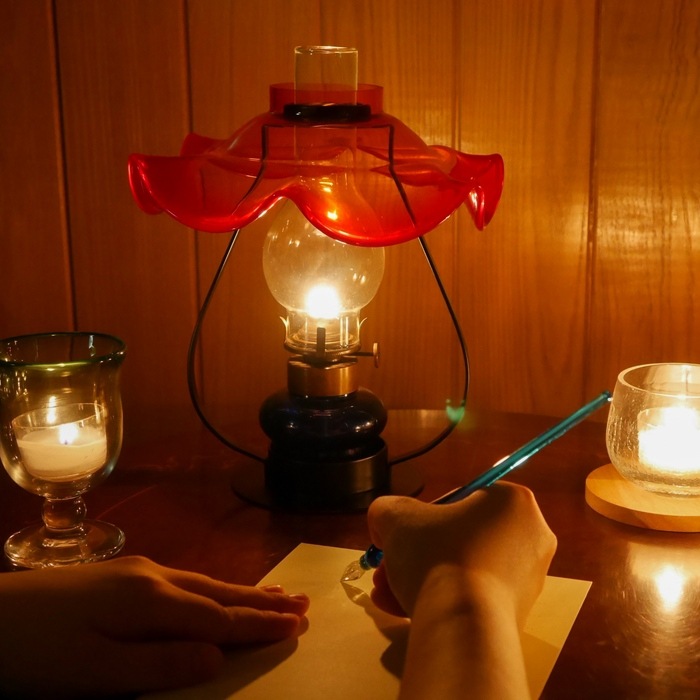 2分笠付き置きランプ 赤 | 北一硝子 まごころお届け便