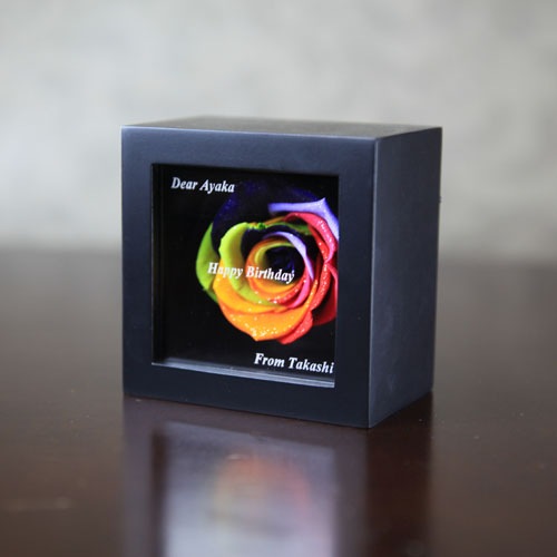 レインボーローズ プリザーブドフラワー ミニメッセージ黒BOX