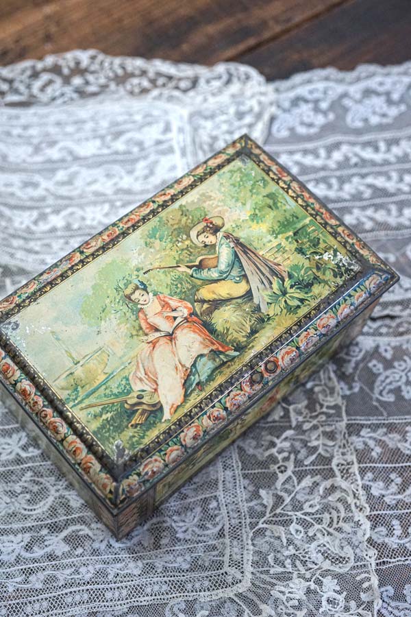 アンティーク ティンのロココ調ジュエリーボックス21.5×13.5×11cm gk