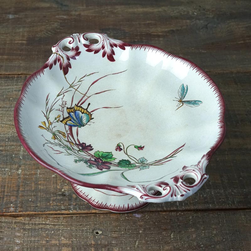 金継ぎ＋サルグミンヌ パピヨン Sarreguemines Papillonのコンポティエ