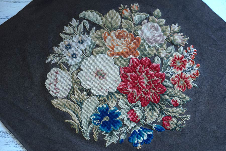 イギリスのフラワーブーケのニードルポイント刺繍ピース52×45cm ge