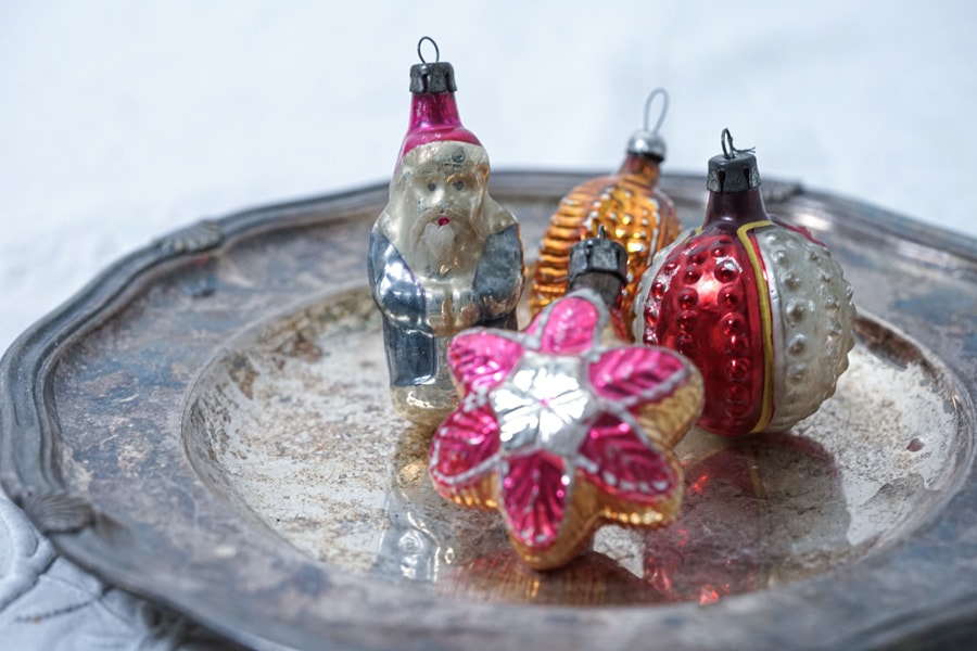 ポーランドの吹きガラスクリスマス ミニオーナメント4個セット1940-50