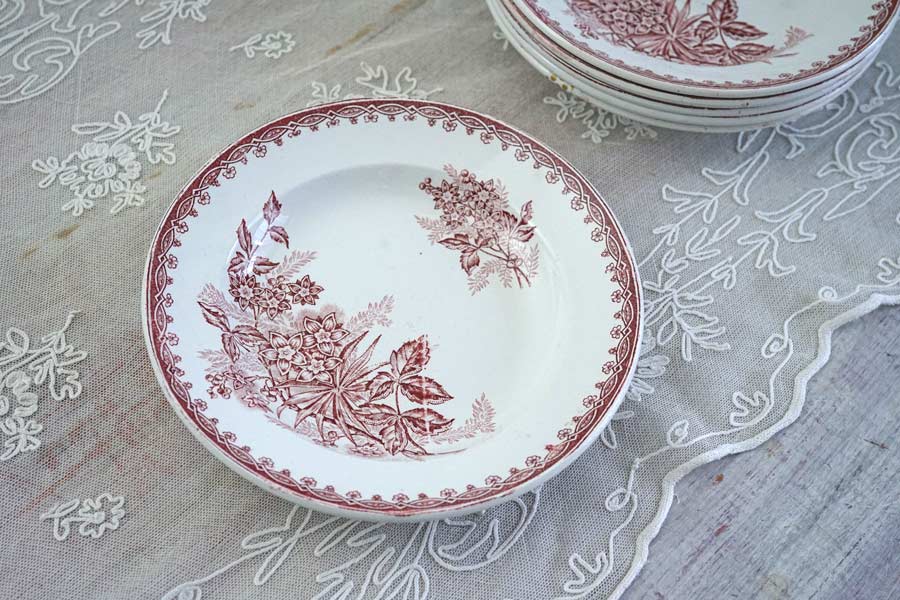 アンティークSt・Amandinoiseのボタニカルモチーフスープ皿 22×3.5cm