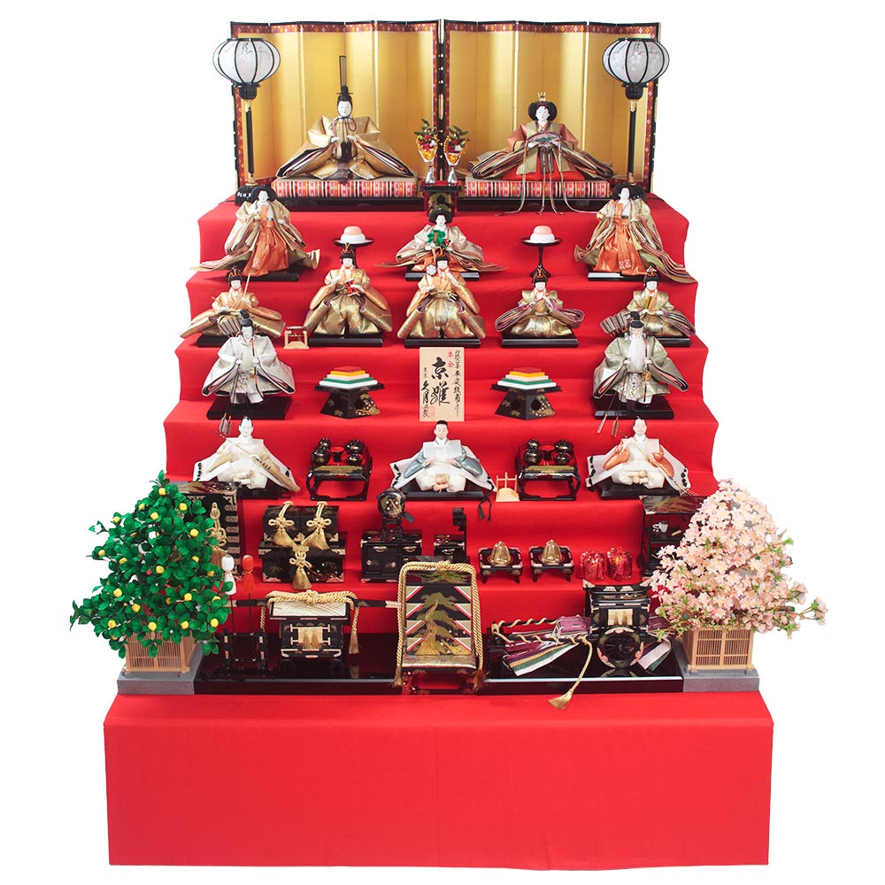 京都雛の会 平安桂甫作 毛氈七段 十五人飾り 4HR-D29 | 段飾り