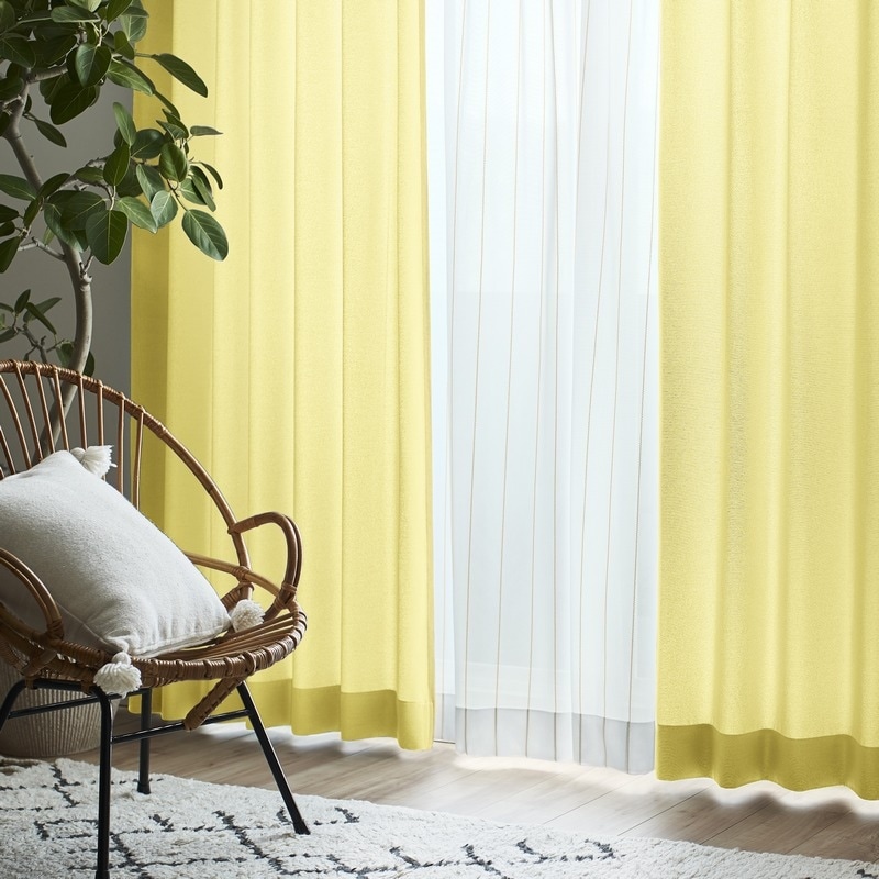 光を通す(非遮光)・多色展開・ベーシックな無地カーテン<黄色(2