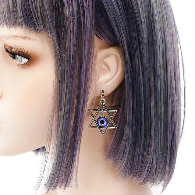 単眼六芒星イヤリング【ブルーピンク丸眼】／ Cape of good hope