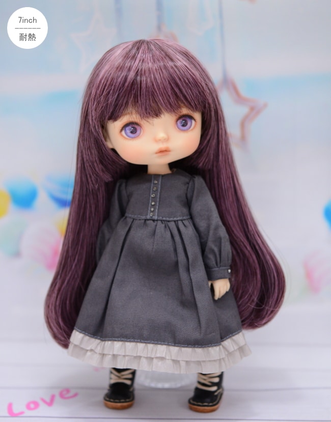 7インチ】 ドール用ウィッグ 姫カット内巻ロング＋三つ編み小物つき