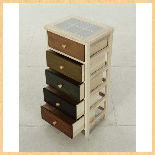 木製チェスト 5段 タンス 引き出し 桐箪笥 COLOR HF05-004（商品番号