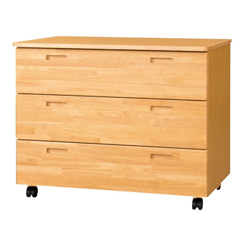 木製チェスト 3段 幅900×奥行580×高さ720mm キャスター付きチェスト