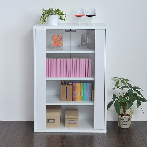 ガラスキャビネット 薄型 本棚 ホワイト おしゃれ リビング 飾り棚