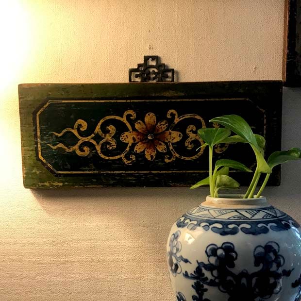 ハンドペインティング壁飾り ＊グリーンフラワー | シノワズリ