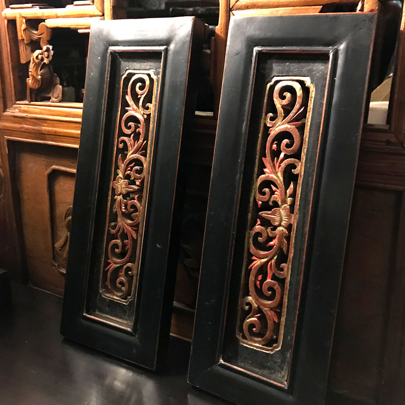 アンティーク彫刻壁掛け *唐草/ペア | シノワズリ シノワズリー