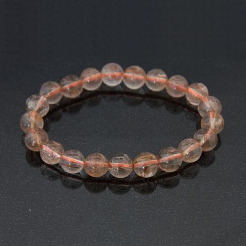 クリアオレンジブラウンルチルクォーツ丸玉ブレスレット-010｜マライカ