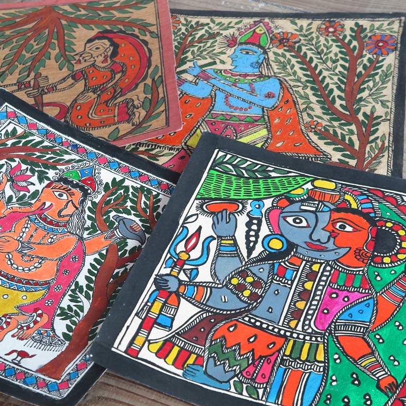 マドゥバニ（ミティラー）ペイント ＜神話・伝承＞ 19cm×19cm【メール