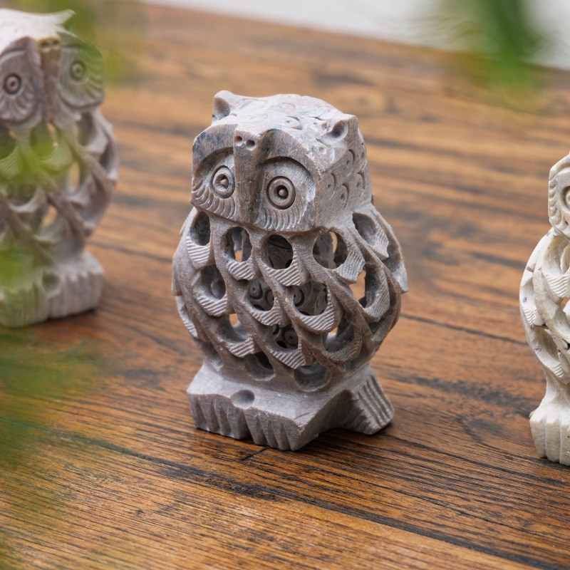 ソープストーン入れ子透かし彫りフクロウ｜マライカ公式通販
