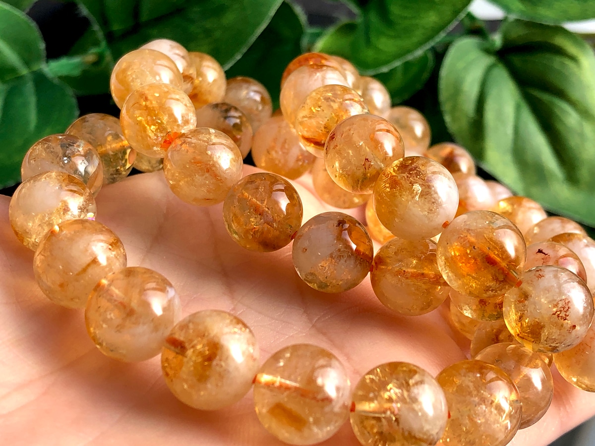 美レインボー入り！☆天然石ブレスレット/ファントムシトリン（幻影黄