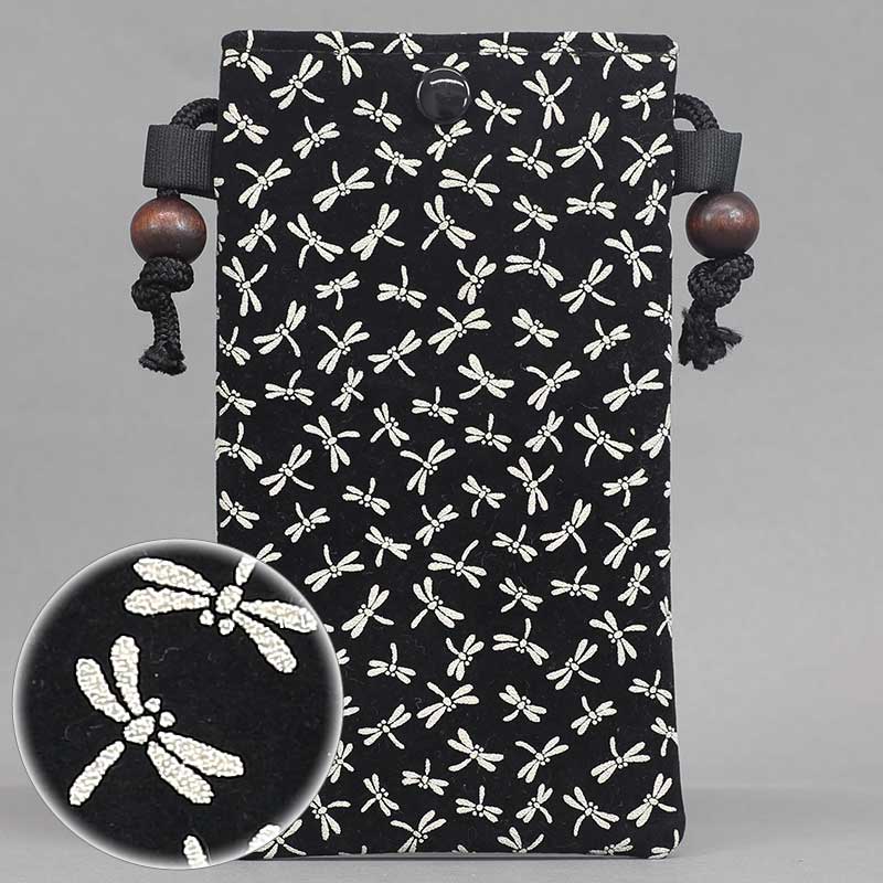 スマホ祭ポシェット□印伝調【蜻蛉（とんぼ）黒白】祭用品専門店浅草絆