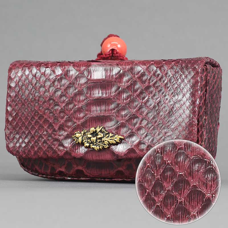 一本吊・腰下タバコケース【特別仕様｜蛇革・赤紫】祭用品専門店浅草絆