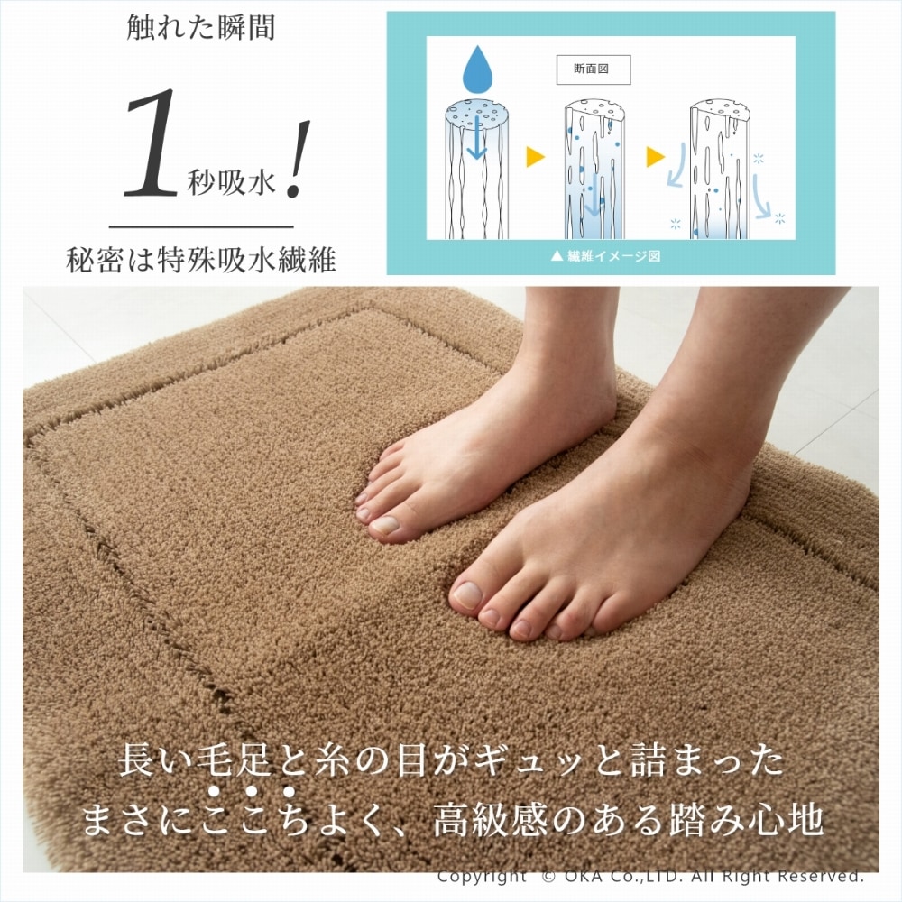 乾度良好 ここち バスマット 約45×65cm （ 吸水速乾 お風呂マット 裏面