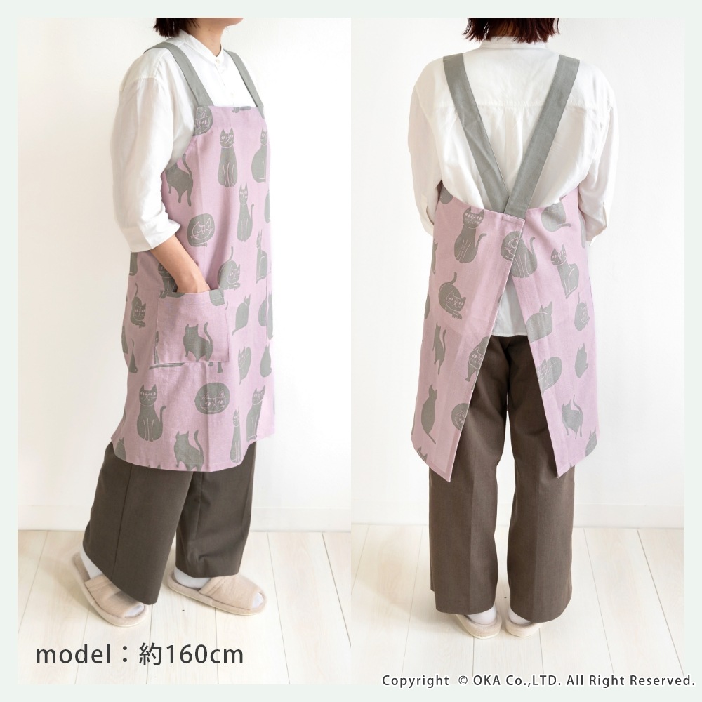おかべてつろう エプロン （ ねこ 猫柄 綿100％ おしゃれ プレゼント