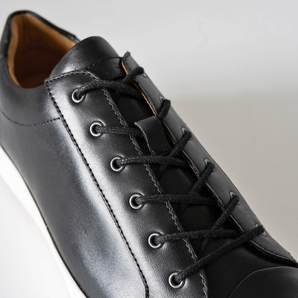 レザースニーカー ビジネス ブラック 黒 本革 革靴 レースアップ