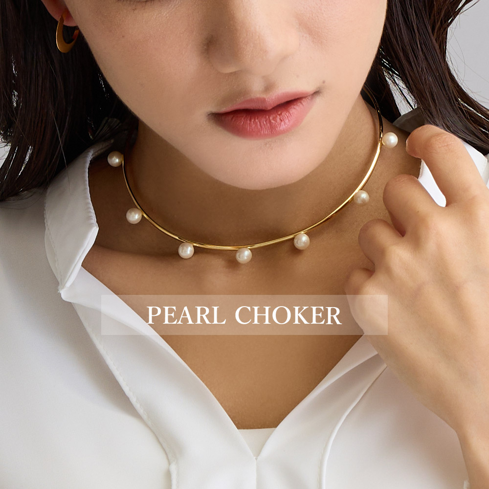 日本製 顔周りを華やかにしてくれるステーションパールチョーカー